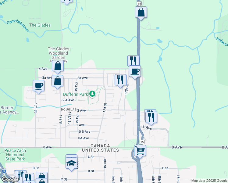 map of restaurants, bars, coffee shops, grocery stores, and more near 17457 2B Avenue in Surrey