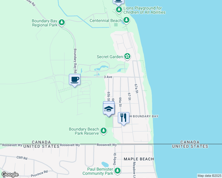 map of restaurants, bars, coffee shops, grocery stores, and more near 259 66 Street in Delta