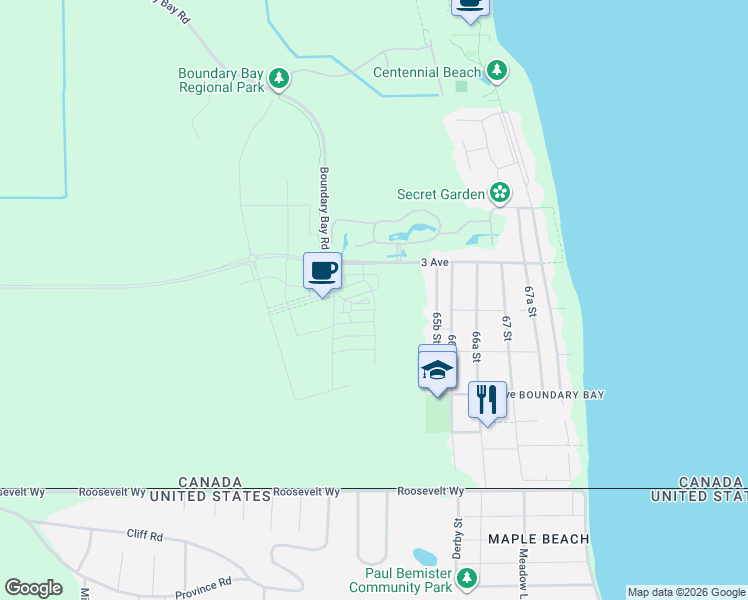 map of restaurants, bars, coffee shops, grocery stores, and more near Parkside Street in Delta