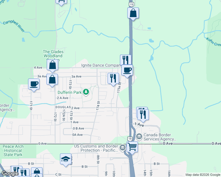 map of restaurants, bars, coffee shops, grocery stores, and more near 17516 4 Avenue in Surrey