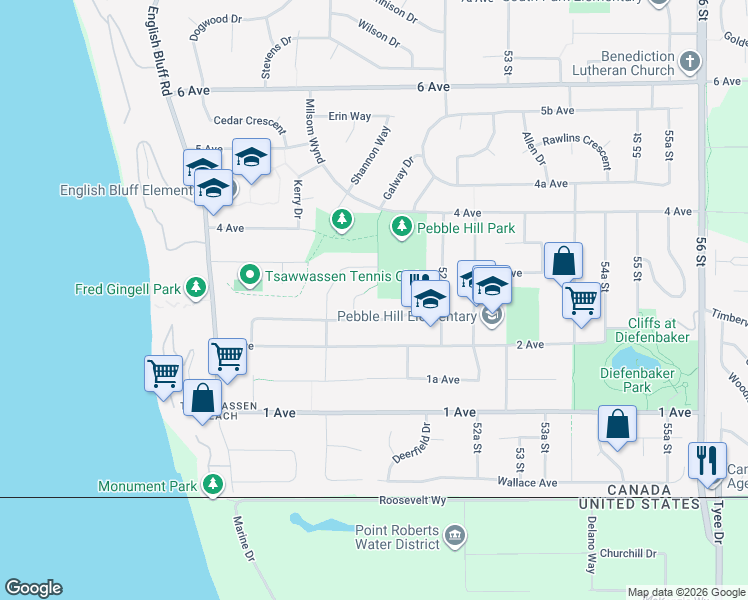 map of restaurants, bars, coffee shops, grocery stores, and more near 287 Robson Place in Delta