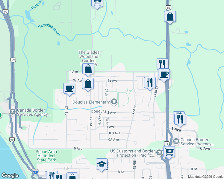 map of restaurants, bars, coffee shops, grocery stores, and more near 17348 3 Avenue in Surrey