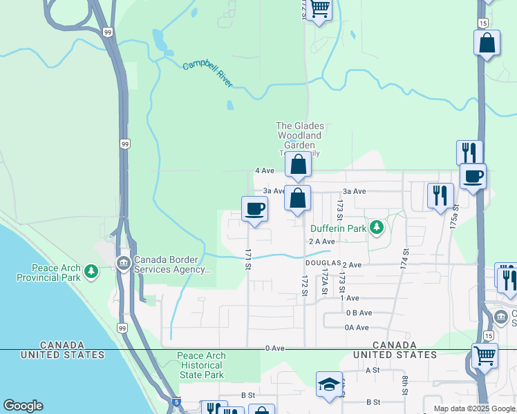 map of restaurants, bars, coffee shops, grocery stores, and more near 327 171A Street in Surrey