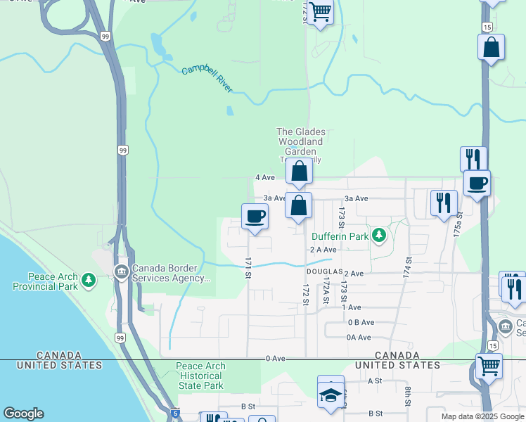 map of restaurants, bars, coffee shops, grocery stores, and more near 337 171A Street in Surrey