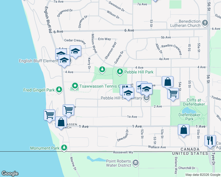 map of restaurants, bars, coffee shops, grocery stores, and more near 287 Robson Place in Delta