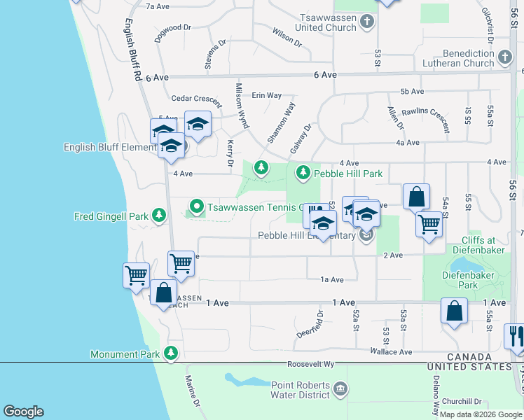 map of restaurants, bars, coffee shops, grocery stores, and more near 264 Murphy Drive West in Delta