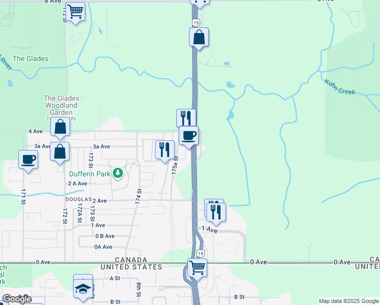map of restaurants, bars, coffee shops, grocery stores, and more near 358 175A Street in Surrey