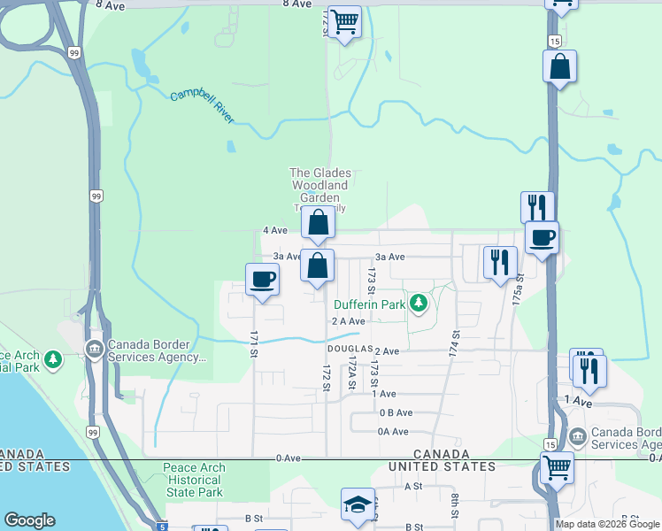 map of restaurants, bars, coffee shops, grocery stores, and more near 336 172 Street in Surrey