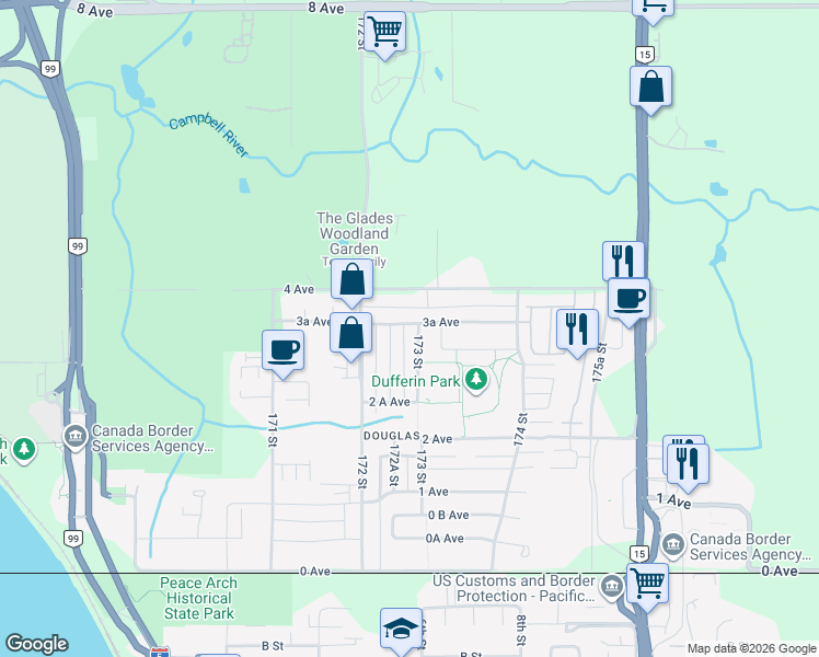 map of restaurants, bars, coffee shops, grocery stores, and more near 17290 3A Avenue in Surrey