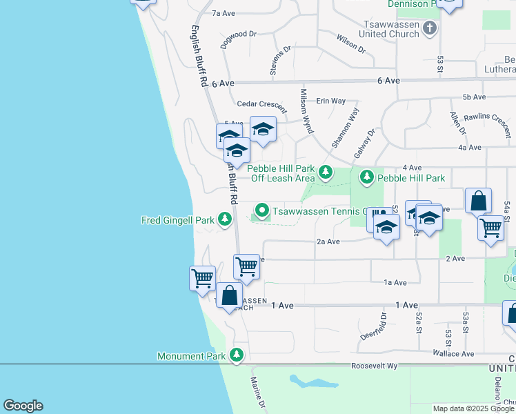 map of restaurants, bars, coffee shops, grocery stores, and more near 4888 3 Avenue in Delta