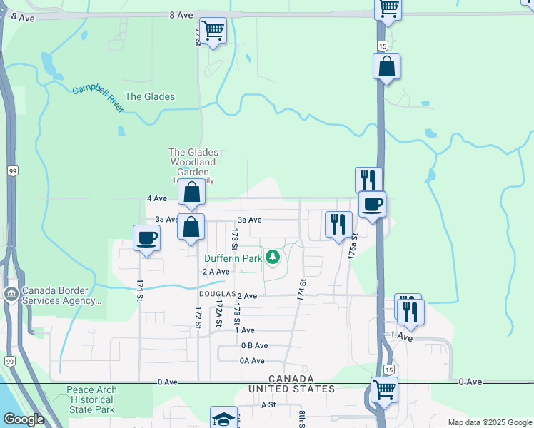 map of restaurants, bars, coffee shops, grocery stores, and more near 17365 3A Avenue in Surrey