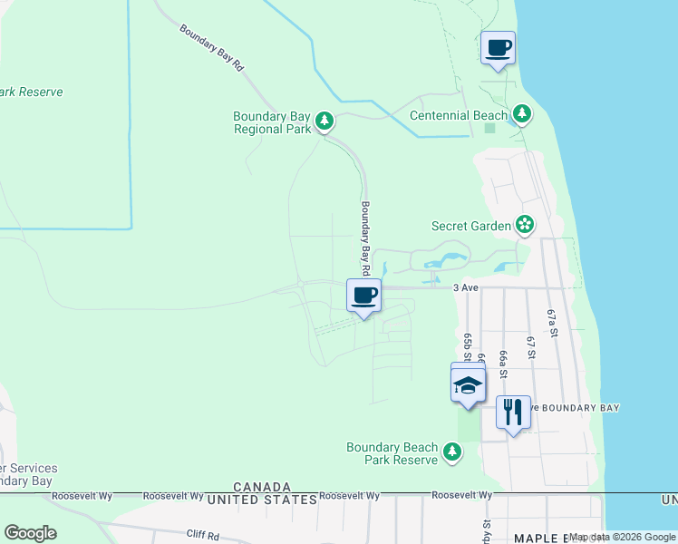 map of restaurants, bars, coffee shops, grocery stores, and more near 300-498 Boundary Bay Road in Delta