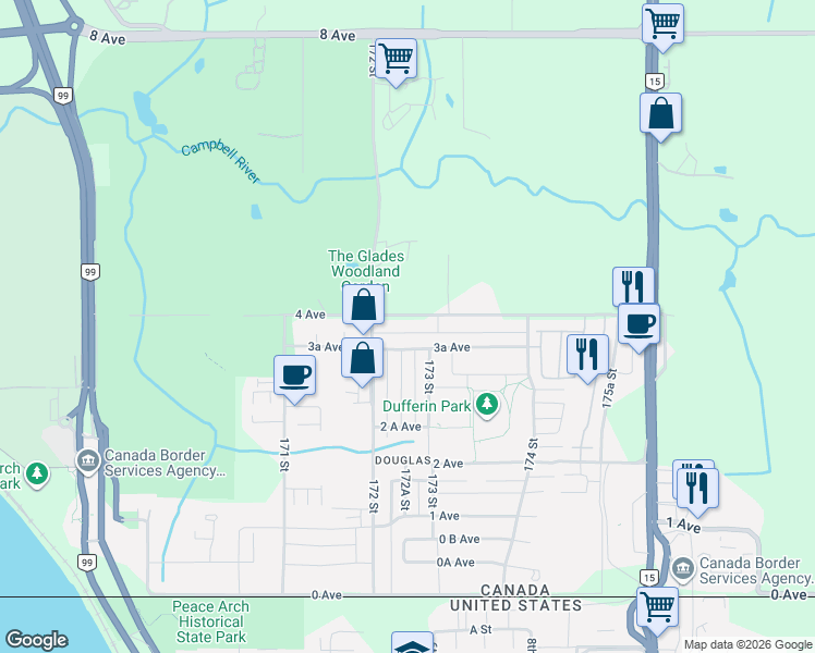 map of restaurants, bars, coffee shops, grocery stores, and more near 17268 4 Avenue in Surrey