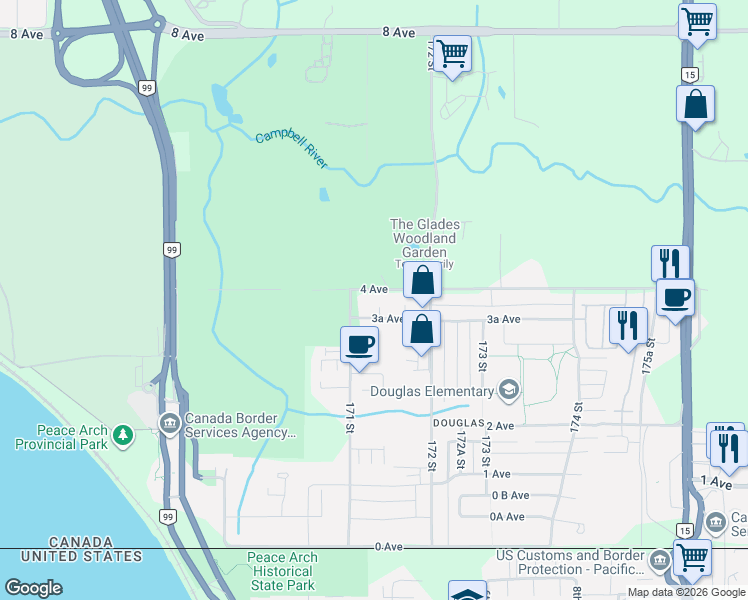 map of restaurants, bars, coffee shops, grocery stores, and more near 17108 4 Avenue in Surrey
