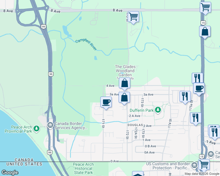 map of restaurants, bars, coffee shops, grocery stores, and more near 17108 4 Avenue in Surrey