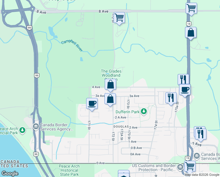map of restaurants, bars, coffee shops, grocery stores, and more near 17180 4 Avenue in Surrey