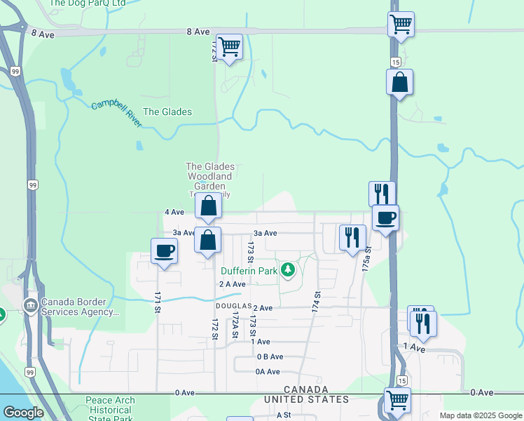 map of restaurants, bars, coffee shops, grocery stores, and more near 17293 4 Avenue in Surrey