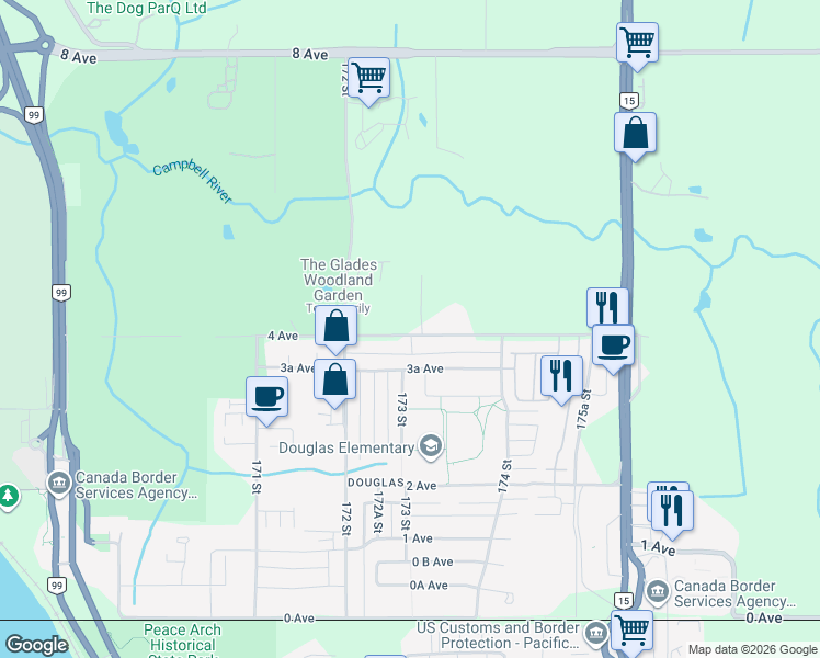 map of restaurants, bars, coffee shops, grocery stores, and more near 17293 4 Avenue in Surrey