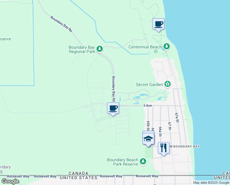 map of restaurants, bars, coffee shops, grocery stores, and more near 498 Boundary Bay Road in Delta