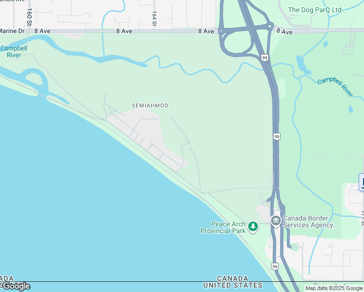 map of restaurants, bars, coffee shops, grocery stores, and more near Upper Beach Road in Surrey