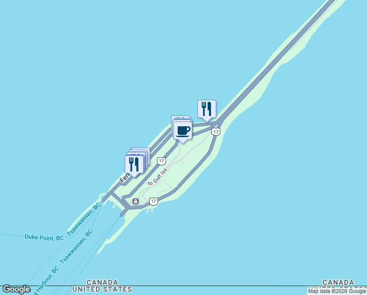 map of restaurants, bars, coffee shops, grocery stores, and more near British Columbia 17A in Greater Vancouver