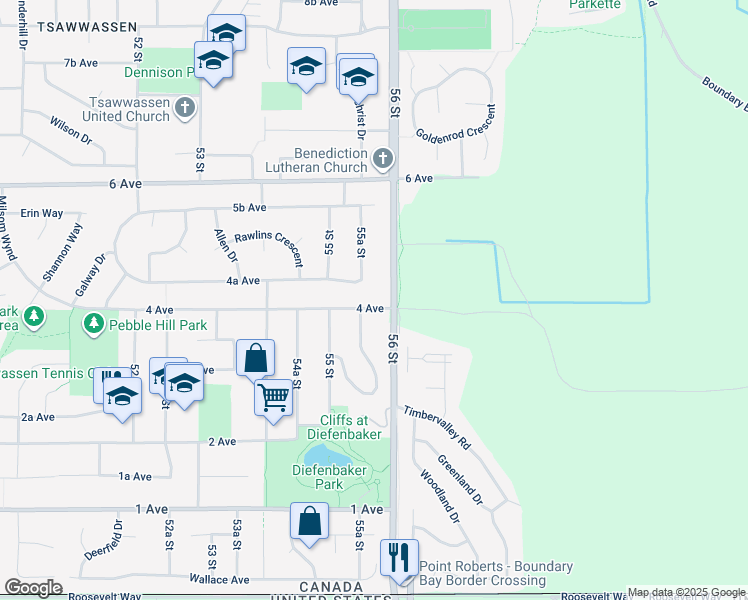 map of restaurants, bars, coffee shops, grocery stores, and more near 5559 4 Avenue in Delta