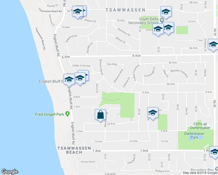map of restaurants, bars, coffee shops, grocery stores, and more near 451 Milsom Wynd in Delta