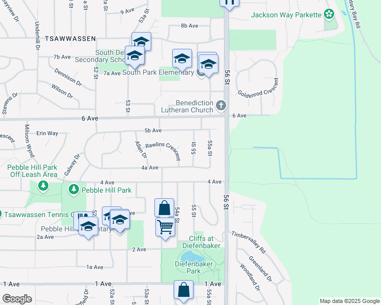 map of restaurants, bars, coffee shops, grocery stores, and more near 489 55 Street in Delta