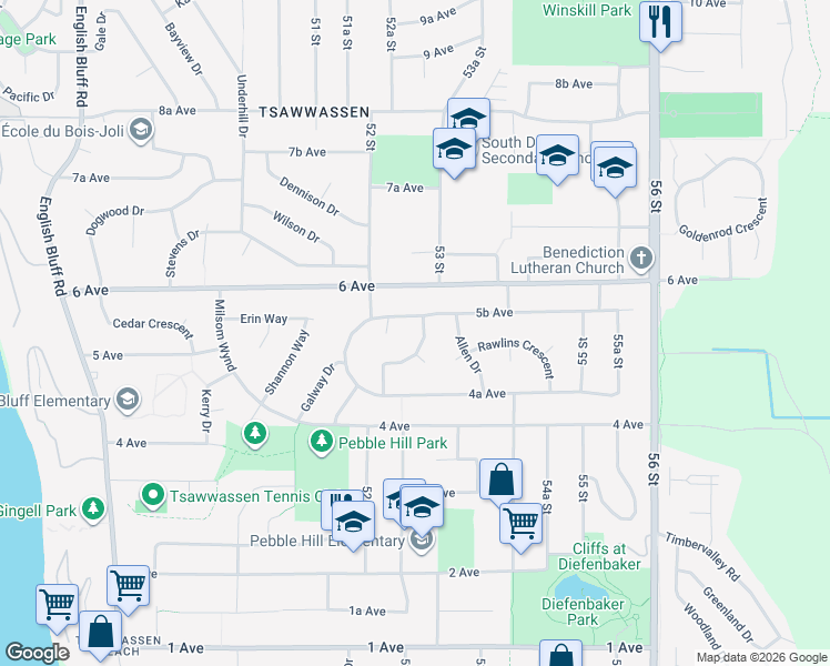 map of restaurants, bars, coffee shops, grocery stores, and more near 543 Connaught Drive in Delta