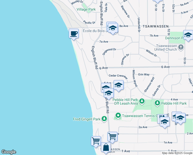 map of restaurants, bars, coffee shops, grocery stores, and more near 535 English Bluff Road in Delta