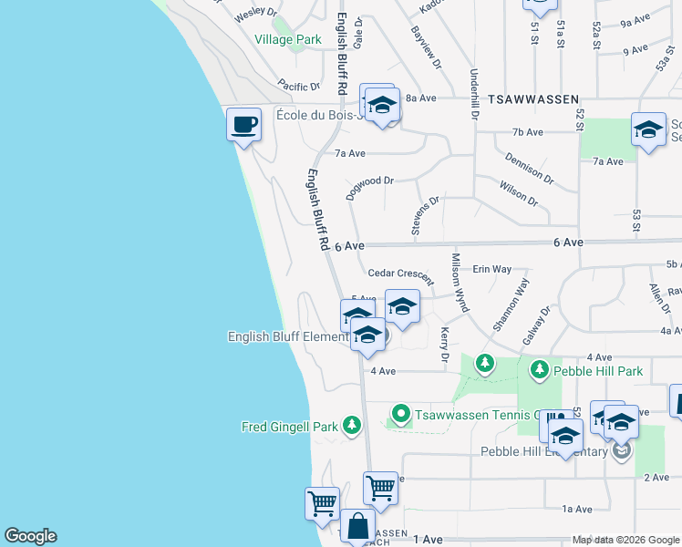 map of restaurants, bars, coffee shops, grocery stores, and more near 548 English Bluff Road in Delta