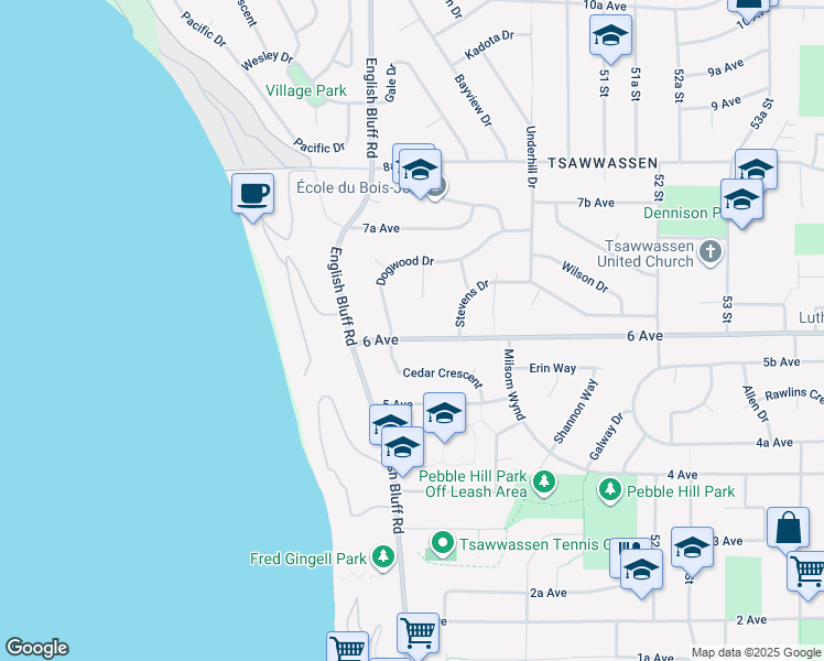 map of restaurants, bars, coffee shops, grocery stores, and more near 4853 6 Avenue in Delta