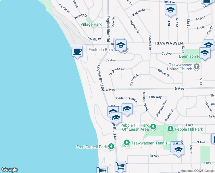 map of restaurants, bars, coffee shops, grocery stores, and more near 612 English Bluff Road in Delta