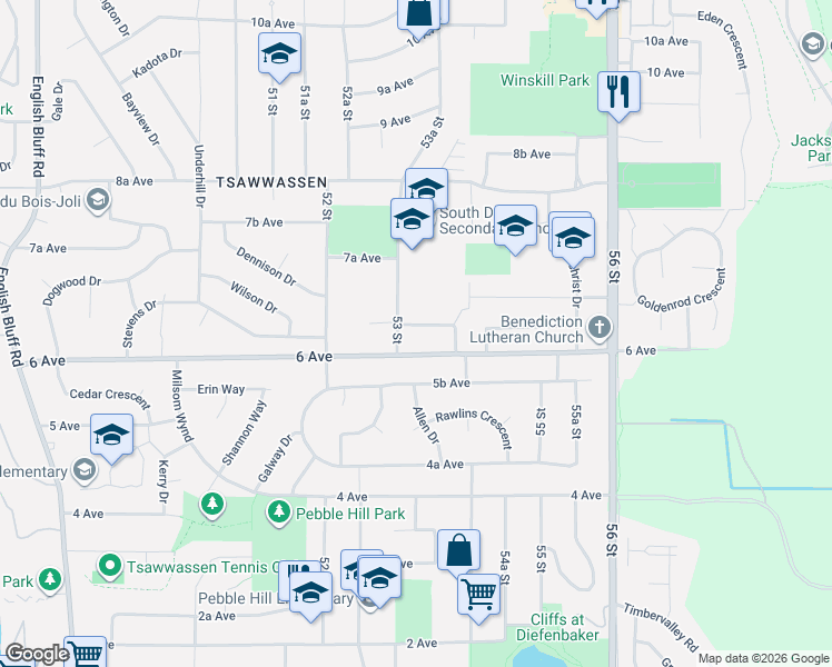 map of restaurants, bars, coffee shops, grocery stores, and more near 5324 Spetifore Crescent in Delta