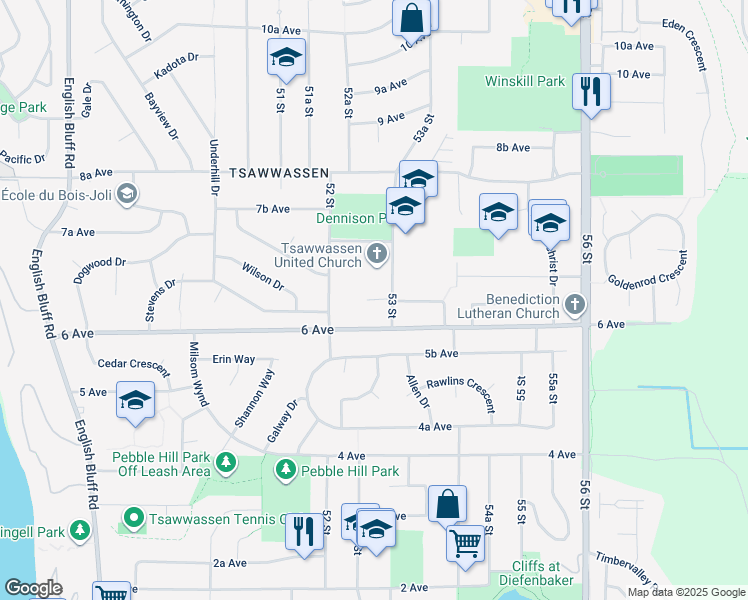 map of restaurants, bars, coffee shops, grocery stores, and more near 5256 Cambridge Ct in Tsawwassen