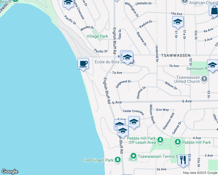 map of restaurants, bars, coffee shops, grocery stores, and more near 652 English Bluff Road in Delta