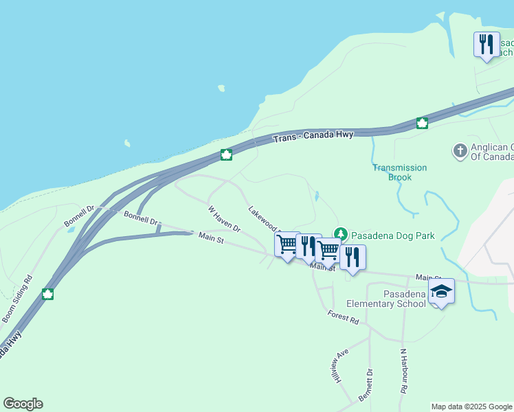 map of restaurants, bars, coffee shops, grocery stores, and more near 22 Lakewood Drive in Pasadena