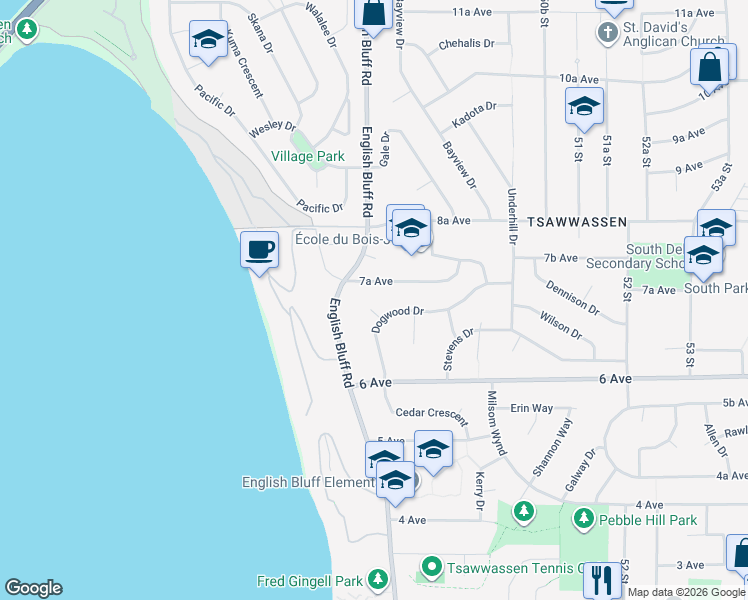 map of restaurants, bars, coffee shops, grocery stores, and more near 4857 Dogwood Drive in Delta