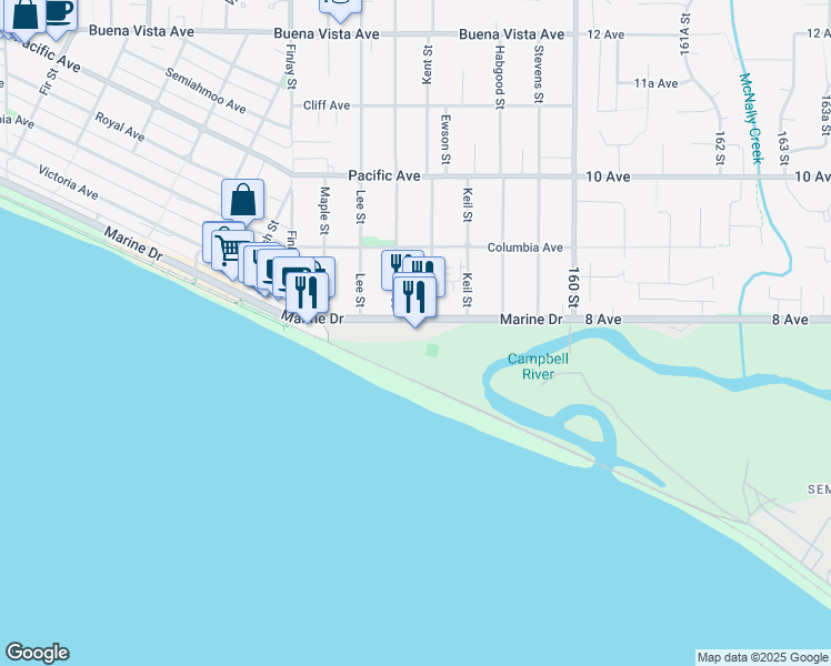 map of restaurants, bars, coffee shops, grocery stores, and more near 15782 Marine Drive in White Rock