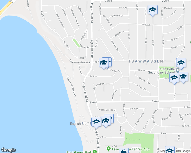 map of restaurants, bars, coffee shops, grocery stores, and more near 4820 7A Avenue in Delta