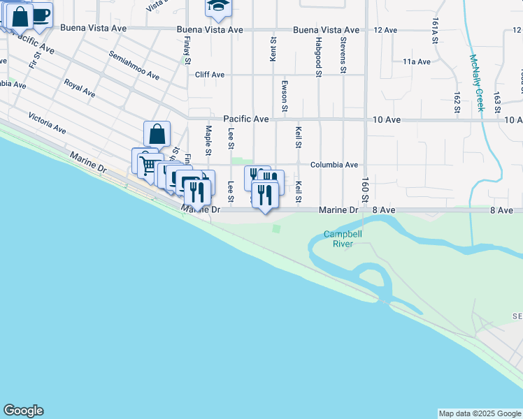 map of restaurants, bars, coffee shops, grocery stores, and more near 15777 Marine Drive in White Rock