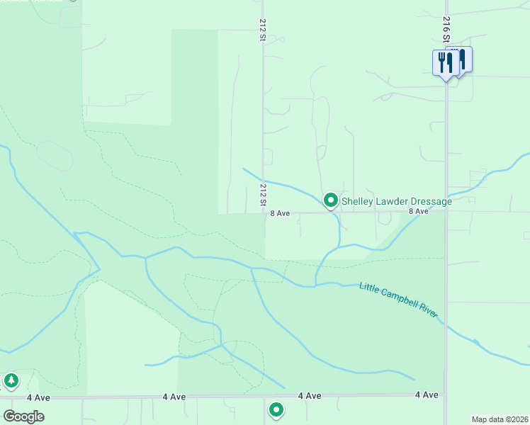 map of restaurants, bars, coffee shops, grocery stores, and more near 21228 8 Avenue in Langley Township