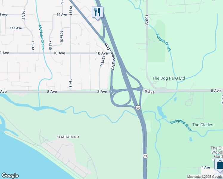 map of restaurants, bars, coffee shops, grocery stores, and more near 146 British Columbia 99 Alternate in Surrey