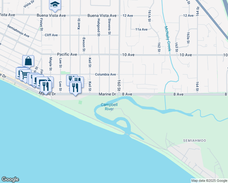 map of restaurants, bars, coffee shops, grocery stores, and more near 15971 Marine Drive in White Rock