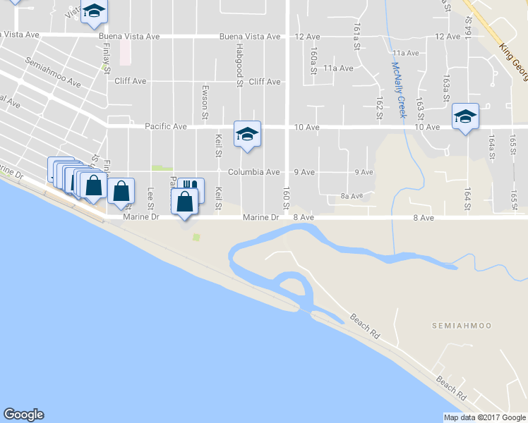 map of restaurants, bars, coffee shops, grocery stores, and more near 832 Stevens Street in White Rock