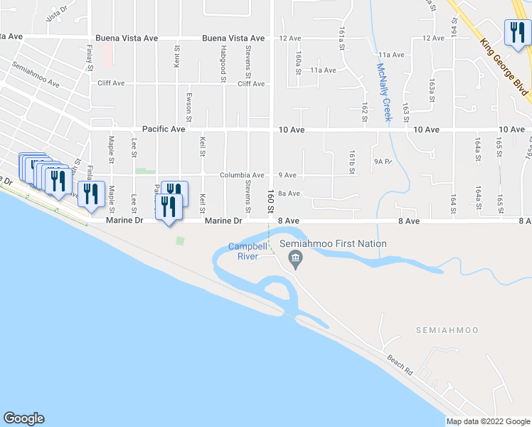 map of restaurants, bars, coffee shops, grocery stores, and more near 15989 Marine Drive in White Rock