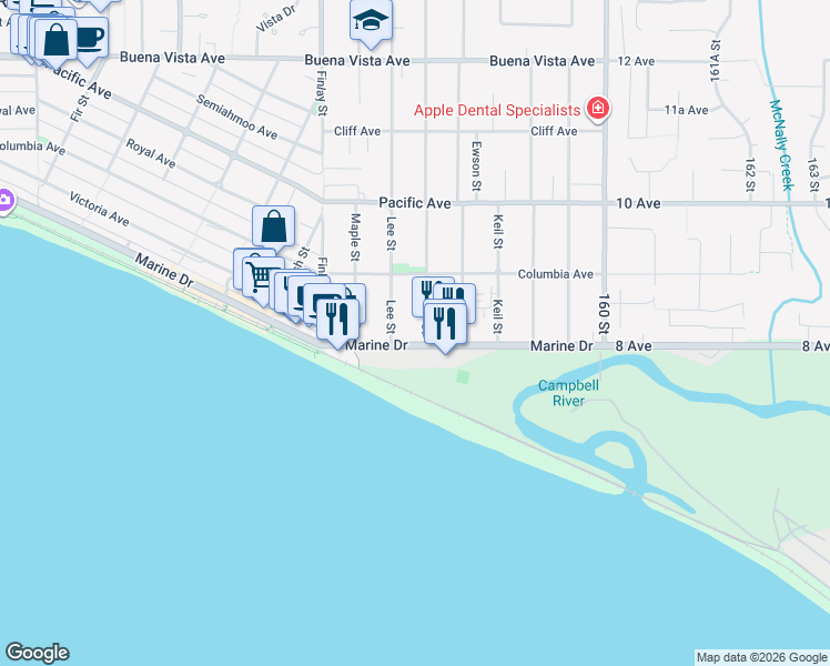 map of restaurants, bars, coffee shops, grocery stores, and more near 15717 Marine Drive in White Rock
