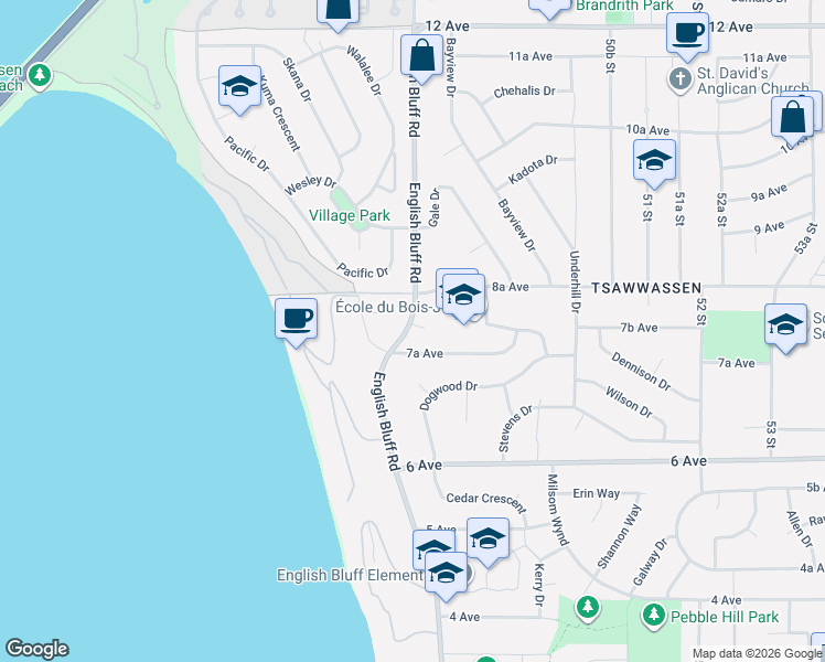 map of restaurants, bars, coffee shops, grocery stores, and more near 4800 English Bluff Court in Delta