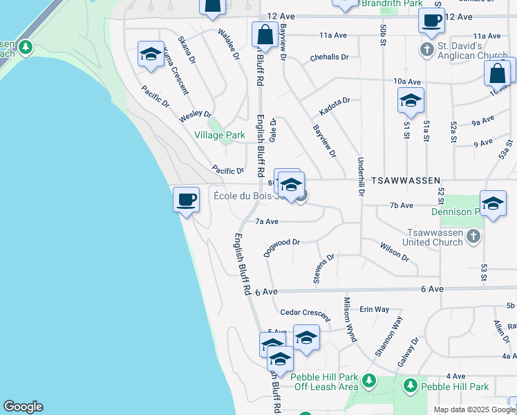 map of restaurants, bars, coffee shops, grocery stores, and more near 4800 English Bluff Court in Delta