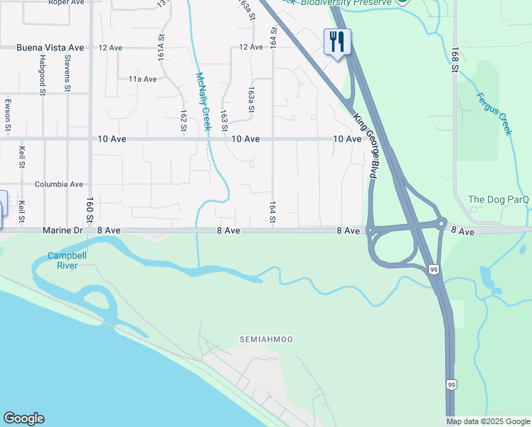 map of restaurants, bars, coffee shops, grocery stores, and more near 839 164 Street in Surrey